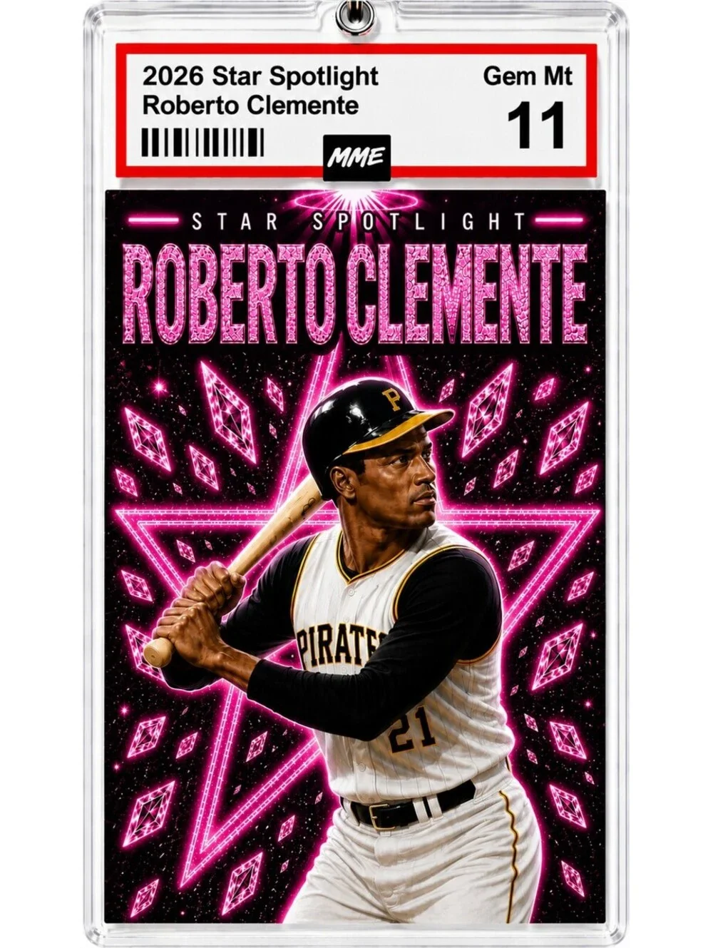 2954 Roberto Clemente Keychain Pink Spotlight Custom Acrylic Photo Keychain